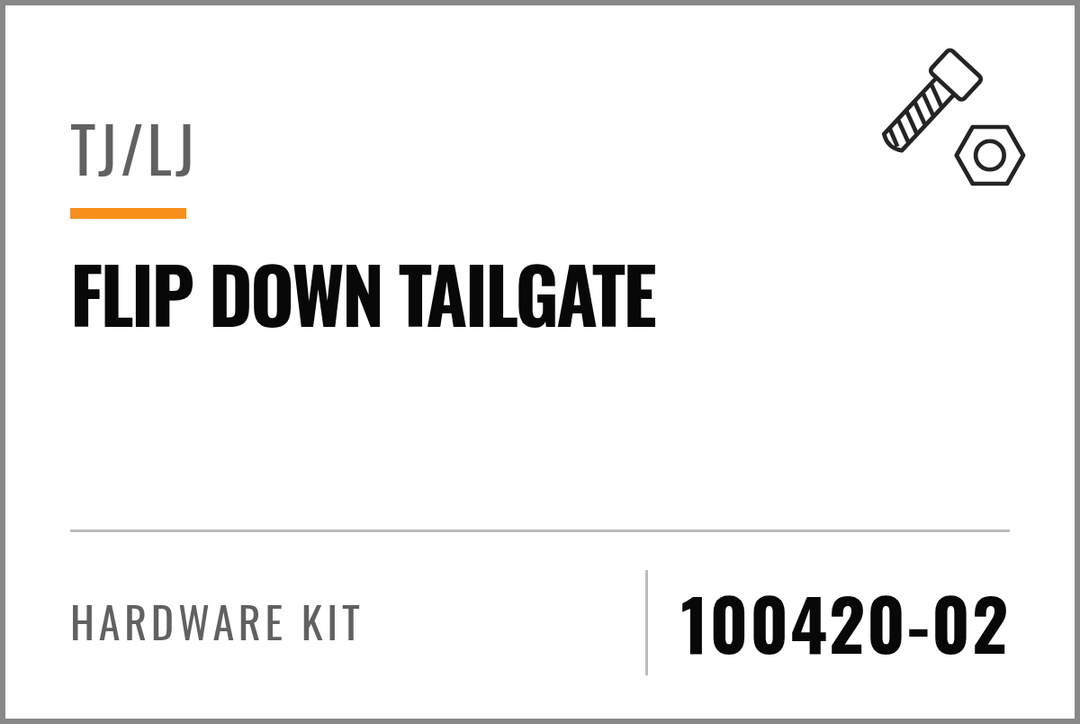 100420-02 Hardware Kit (TJ/LJ Flip Down Tailgate) — kit identification; see Kit Includes.