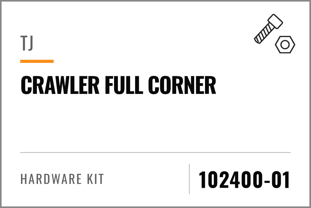 102400-01 Hardware Kit (TJ Crawler Full Corner) — kit identification; see Kit Includes.