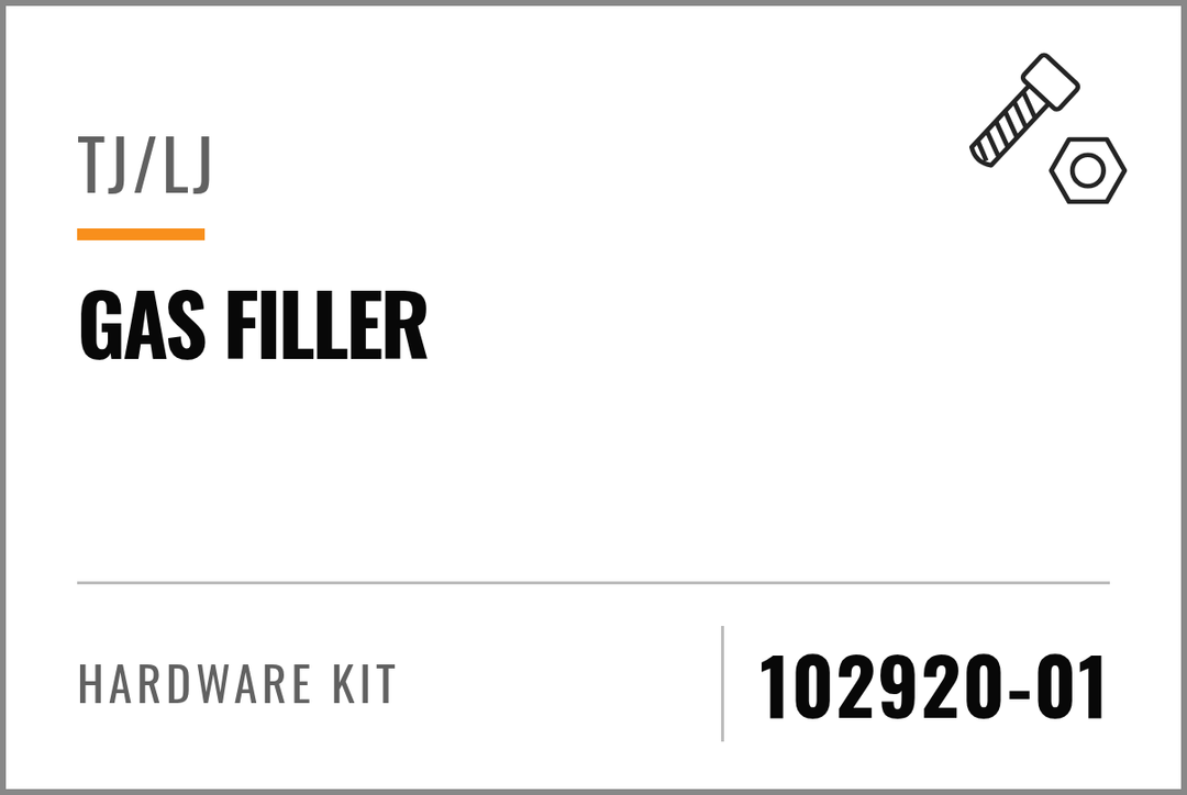 102920-01 Hardware Kit (TJ/LJ Gas Filler) — kit identification; see Kit Includes.