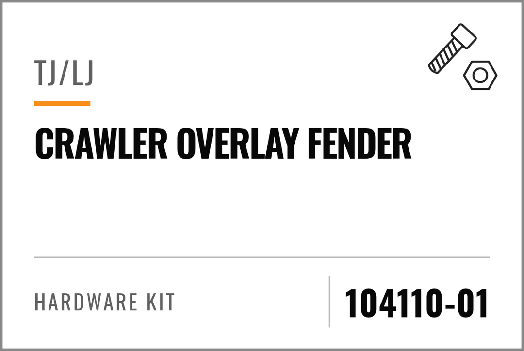 104110-01 Hardware Kit (TJ/LJ Crawler Overlay Fender) — kit identification; see Kit Includes.