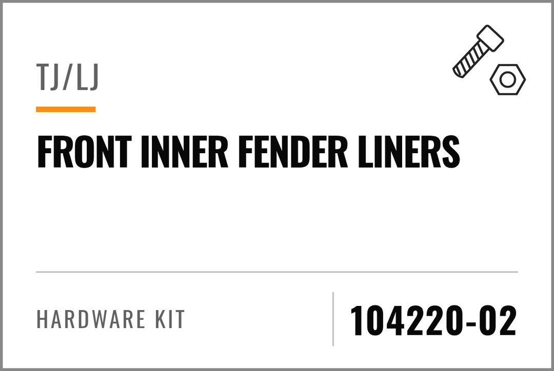 104220-02 Hardware Kit (TJ/LJ Front Inner Fender liners) — kit identification; see Kit Includes.