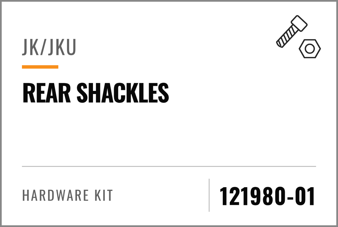 121980-01 Hardware Kit (JK/JKU Rear Shackles) — kit identification; see Kit Includes.