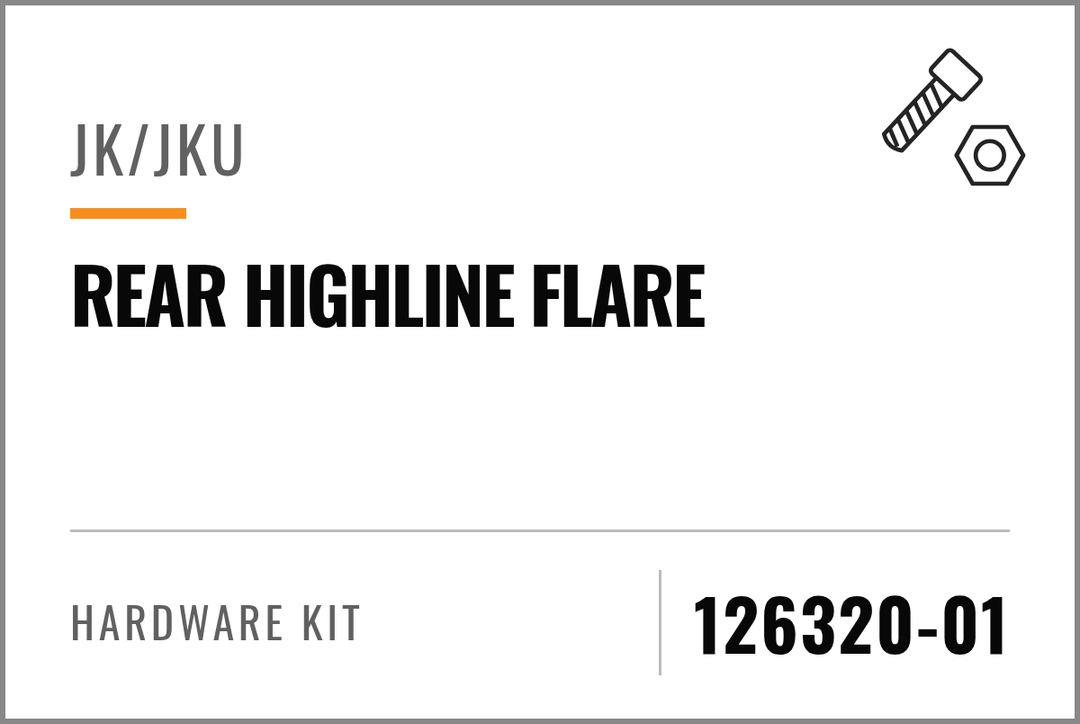 126320-01 Hardware Kit (JK/JKU Rear Highline Flare) — kit identification; see Kit Includes.