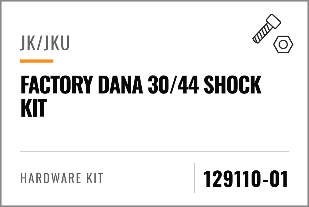 129110-01 Hardware Kit (JK/JKU Factory Dana 30/44 Shock Kit) — kit identification; see Kit Includes.