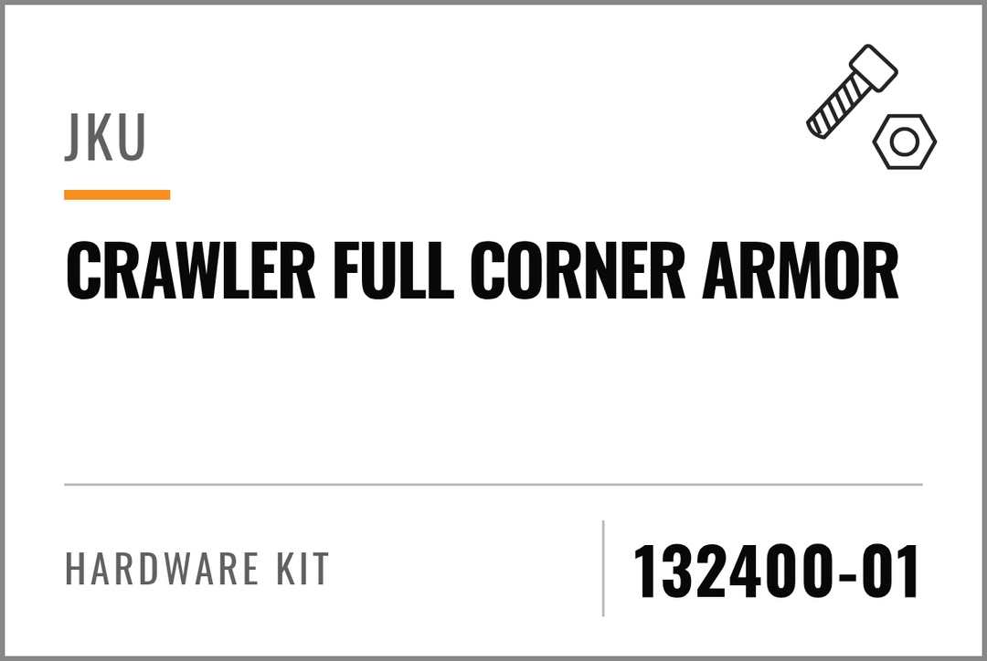 132400-01 Hardware Kit (JKU Crawler Full Corner Armor) — kit identification; see Kit Includes.