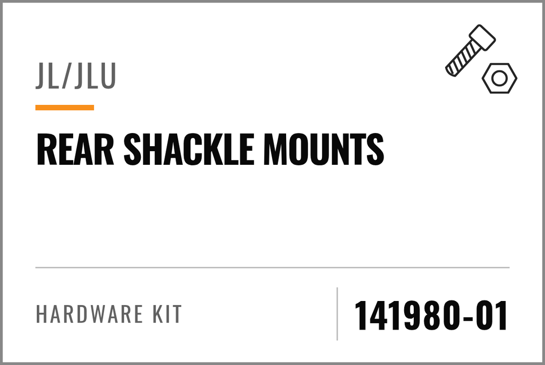141980-01 Hardware Kit (JL/JLU Rear Shackle Mounts) — kit identification; see Kit Includes.