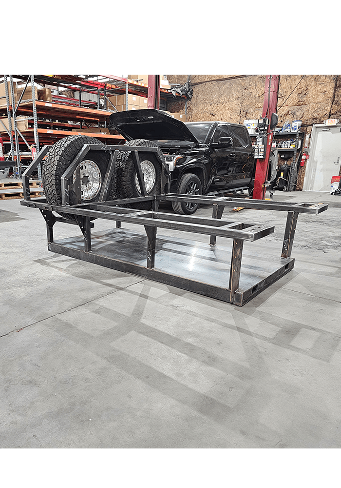 Modular Chase Rack with integrated pallet fork pockets for rapid race team logistics